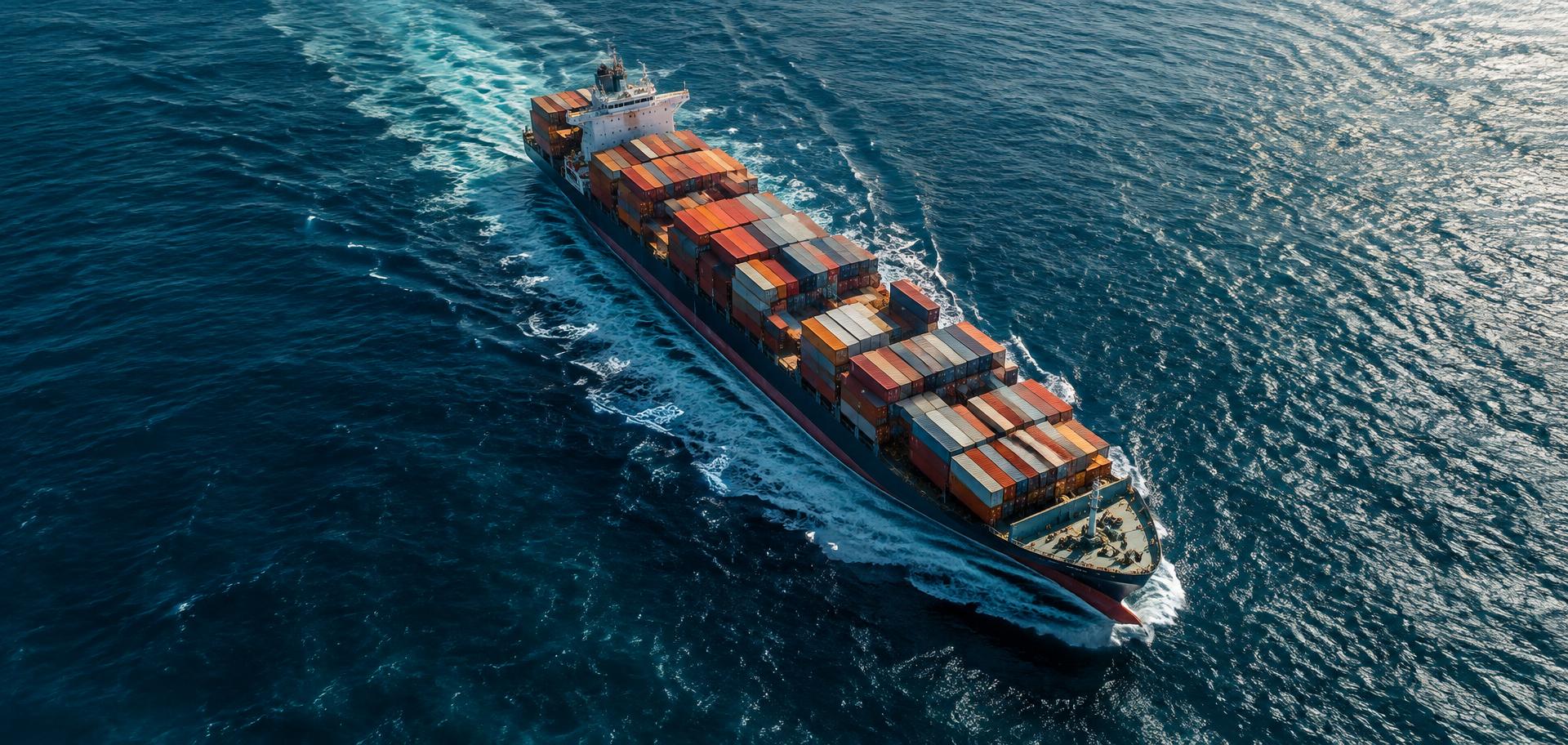 Container vessel crossing the open sea